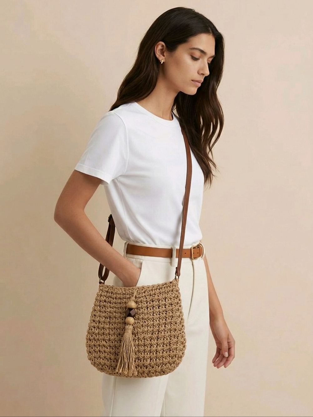 Love of Fashion | New Khaki Color Straw Crossbody Bag with Tassel